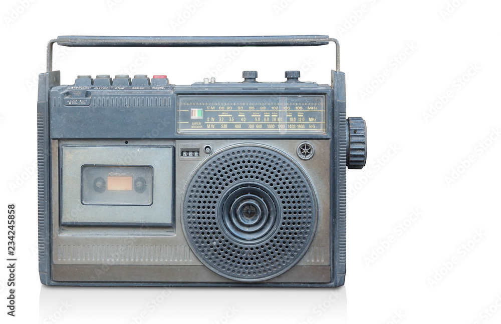 Fototapeta premium front view old radio on white background,copy space