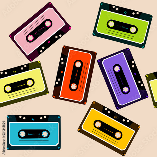 Retro background with audio cassettes