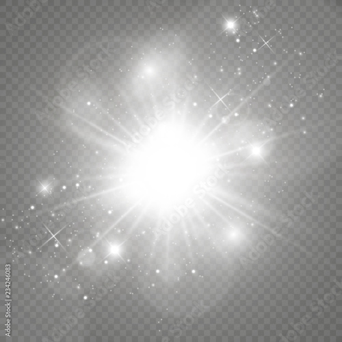 White glowing light.Vector transparent sunlight special lens flare effect. Bright beautiful star. Light from the rays.