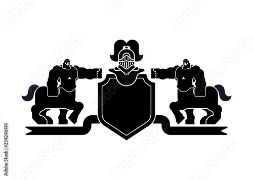 Heraldic Shield Centaur and Knight Helmet. Fantastic Beasts. Template heraldry design element. Coat of arms of royal family