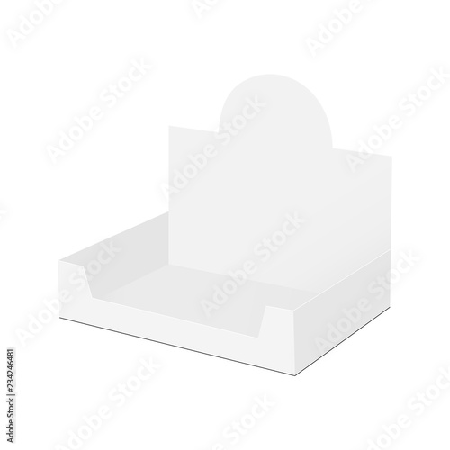 Empty counter top display box mock up - side view. Vector illustration