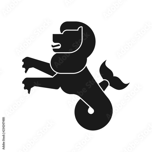 Sea lion Heraldic animal Silhouette. Sea-lion with fishtail. Fantastic Beast. Monster for coat of arms. Heraldry design element.