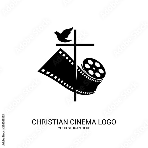 Christian cinema logo. Symbols of movies and videos for the ministry, conference, camp, festival, event.