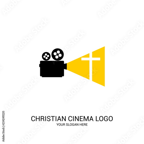 Christian cinema logo. Symbols of movies and videos for the ministry, conference, camp, festival, event.