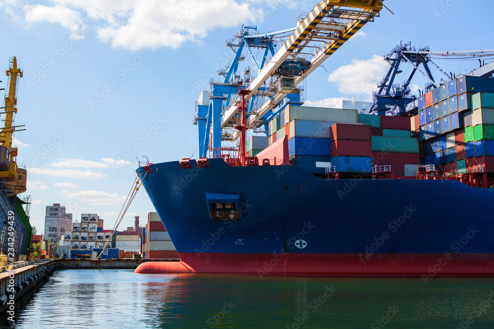Fototapeta premium container ship close - up. Part of large merchant ship