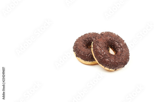 Tasty chocolate donut isolated on white background.