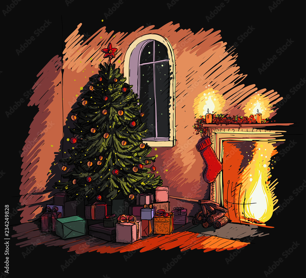 1100 Drawing Of The Christmas Scene Santa Stock Photos Pictures   RoyaltyFree Images  iStock
