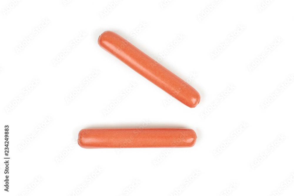 Fresh boiled sausages, isolated on white background Fresh boiled sausages, isolated on white background