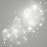 White sparks and golden stars glitter special light effect. Vector sparkles on transparent background. Christmas abstract pattern. Sparkling magic dust particles