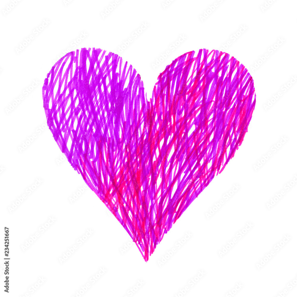 Abstract bright pink heart on white