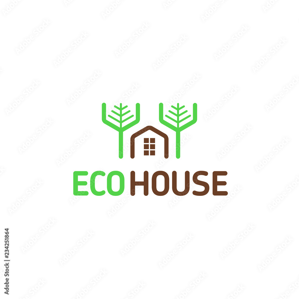 Vector logo eco house modular leisure nature forest trees houses pattern