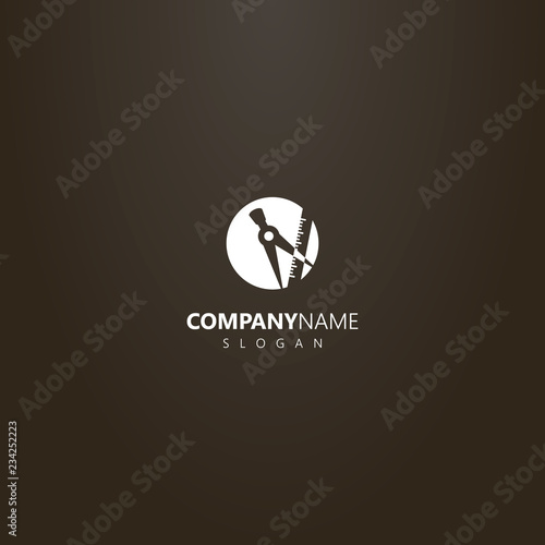 white logo on a black background. vector round negative space logo of dividers and ruler