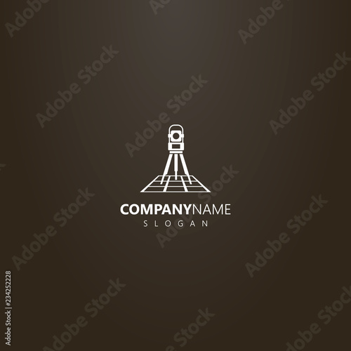 white logo on a black background. vector simple geometric logo of total station on a map photo