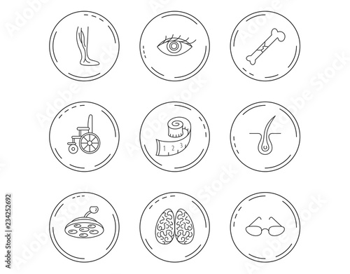 Vein varicose, neurology and trichology icons.