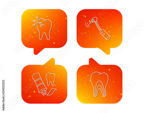 Toothpaste, dental tubules and toothache icons.
