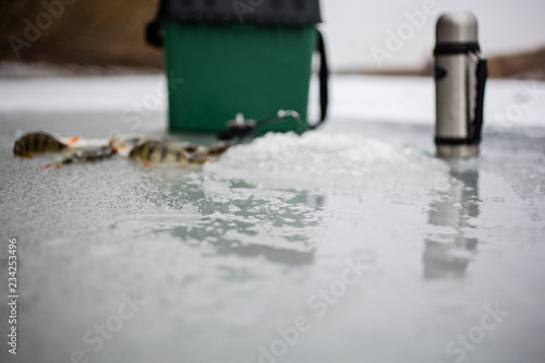 fisherman's place in winter, blurred background photo