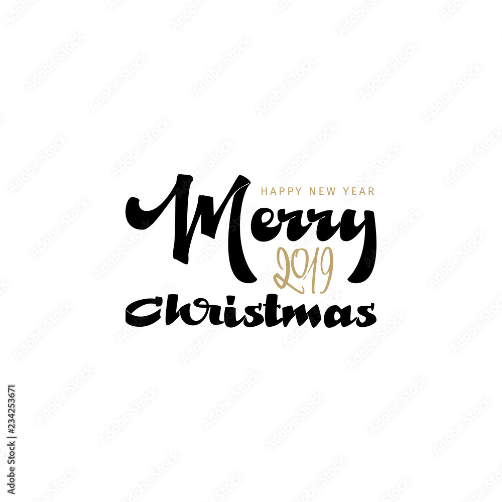 Congratulations Happy New Year and Merry Christmas, calligraphy for cards, posters and covers