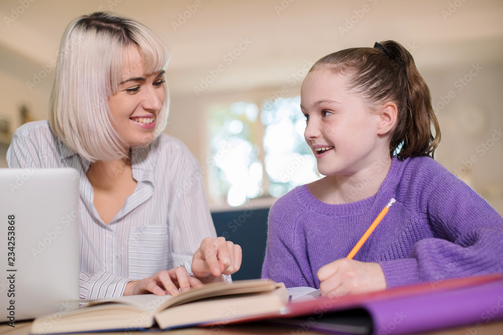 Female Home Tutor Helping Young Girl With Studies Female Home Tutor Helping Young Girl With Studies