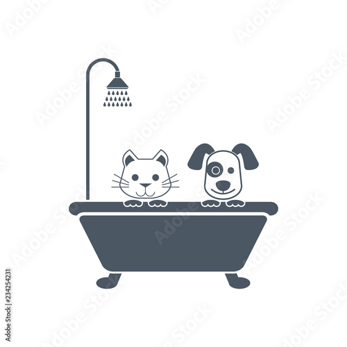 Dog and cat bath illustration vector