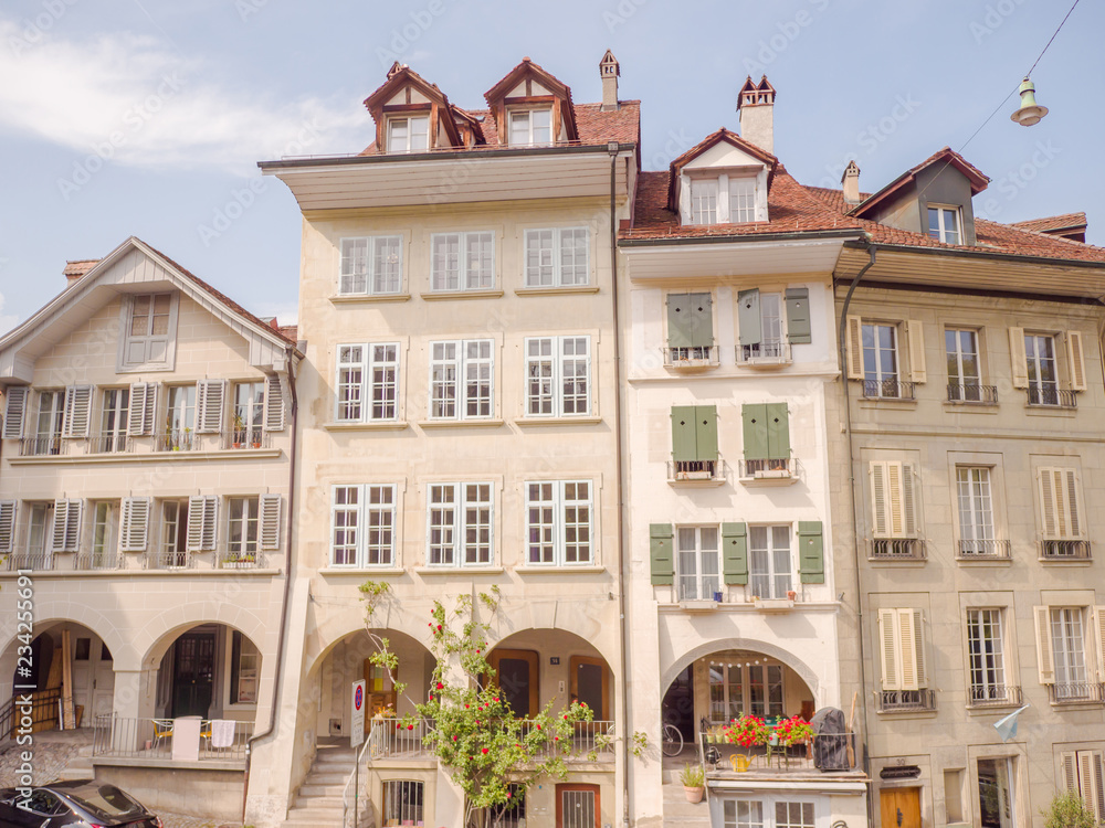 Old houses on the streets of the City of Bern. Switzerland.