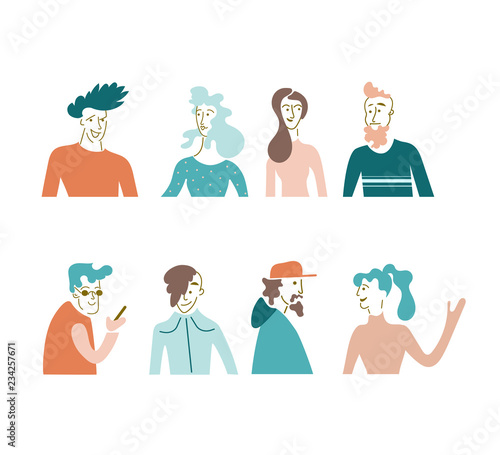 People avatar vector icon.Bright people portraits - young men and women.Talking people with supervising concept.face character peoplehand drawn flat style vector design concept illustration