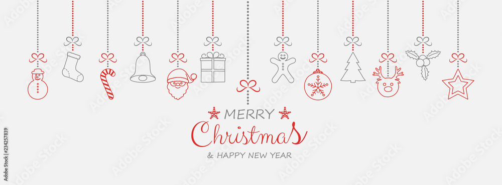 Fototapeta premium Christmas decoration with hanging elements. Vector.