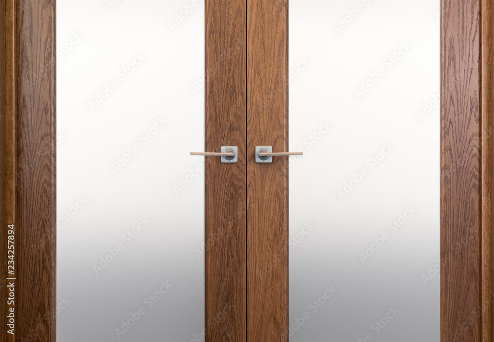 Naklejka premium Close-up of double-leaf interior swing doors.