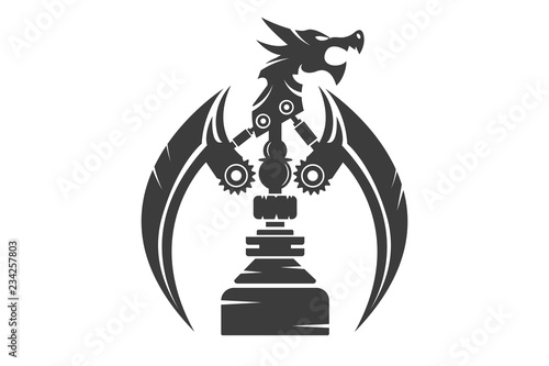   Mechanical dragon with gears and large wings.