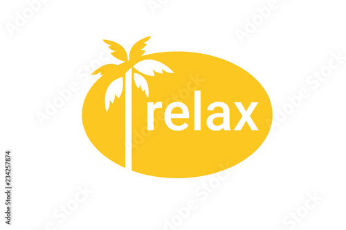 Relax. yellow logo with palm tree. Logo for travel company.