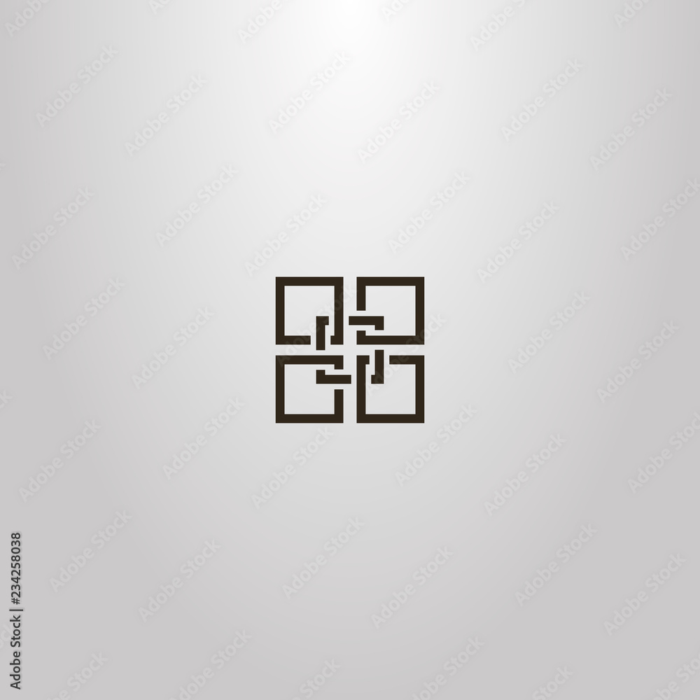 Obraz premium black and white line art vector geometric sign of five interlaced quadrangles