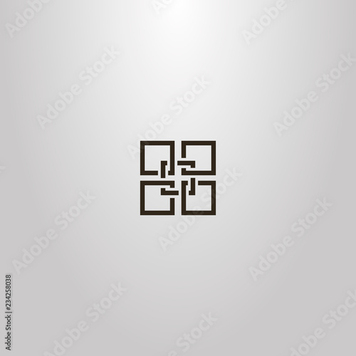 black and white line art vector geometric sign of five interlaced quadrangles