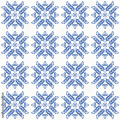 Indigo blue hand drawn vector seamless pattern. Porcelain - style surface design for fabric, wrapping paper or backdrop.