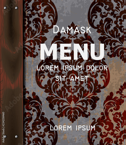Vintage damask ornamented menu background Vector. Royal luxury texture. Elega...