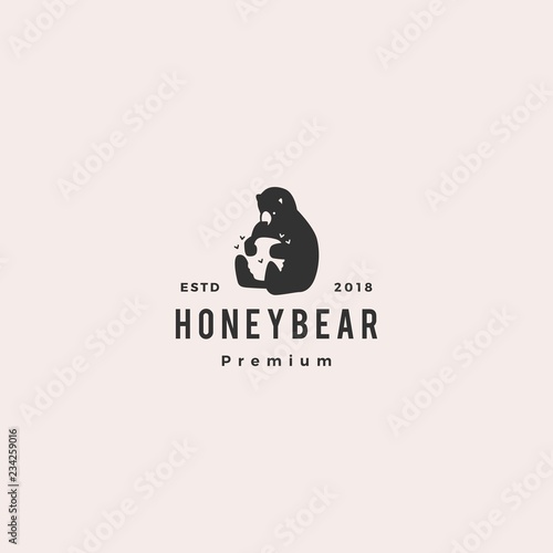 honey bear logo hipster retro vintage vector icon illustration label