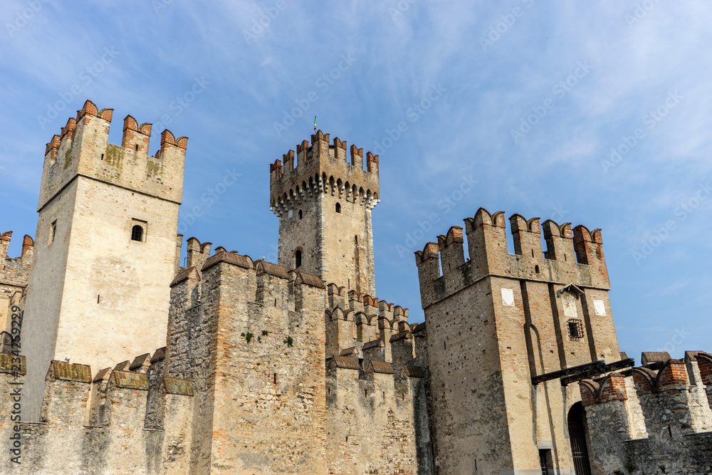 Towers of the castle of Sirmione in Italy