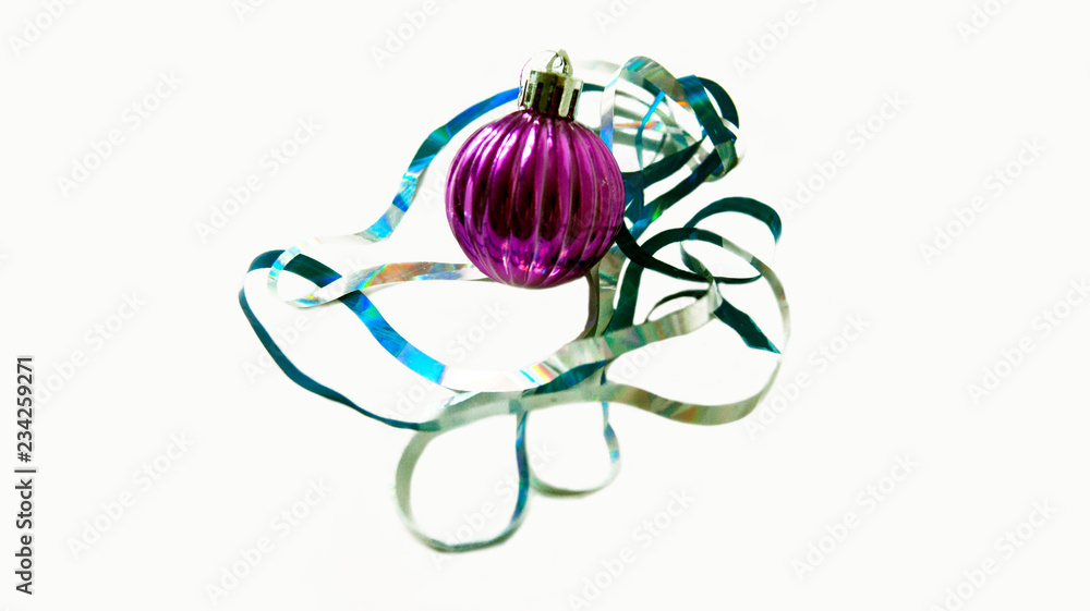 a small Christmas ball on a garland on a white background