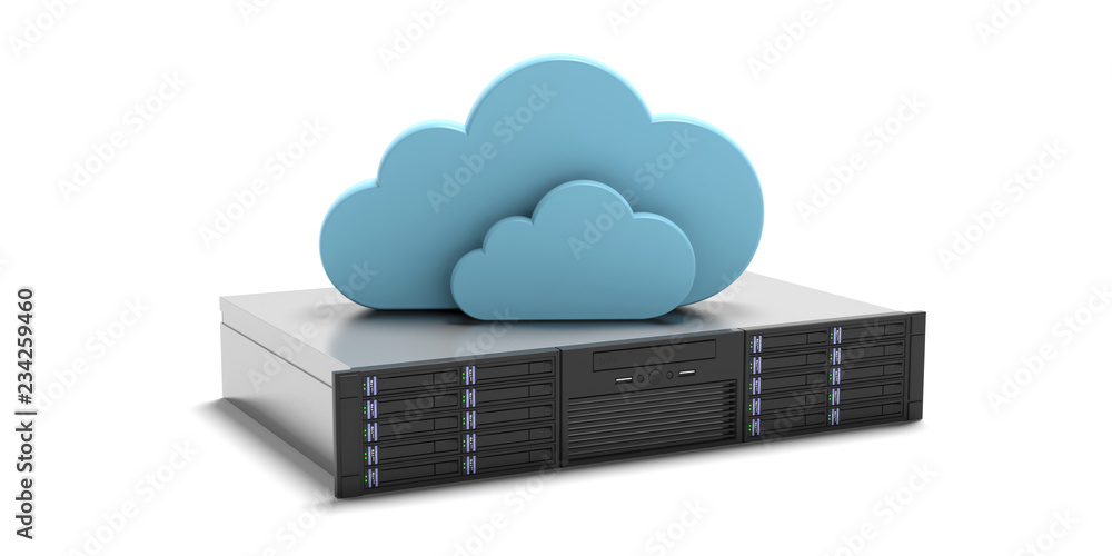 Computer server unit and storage cloud isolated on white background. 3d illustration Computer server unit and storage cloud isolated on white background. 3d illustration