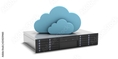 Foto Computer server unit and storage cloud isolated on white background