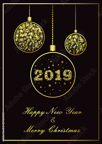 Vector Christmas balls New Year Greeting Card Golden Snowflakes