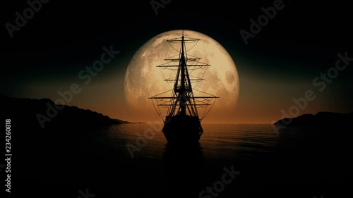 full moon old ship 4k