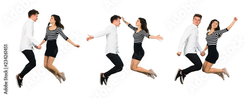 Collage of Young teenager couple jumping