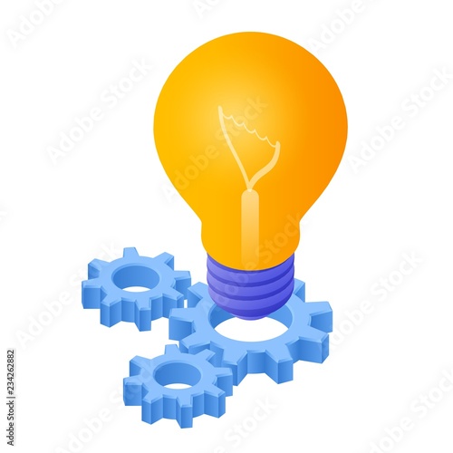 Idea Isometric Icon. Light Bulb with gears. Lamp Bulb Icon. Created For Mobile, Web, Decor, Print Products, Application. Perfect for web design, banner and presentation. Vector Illustration.