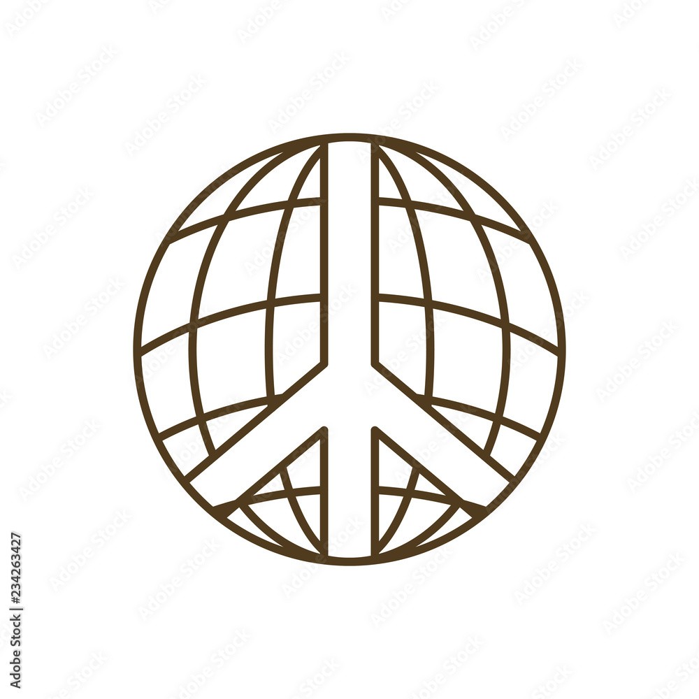 Earth globe with peace and love symbol isolated icon Earth globe with peace and love symbol isolated icon