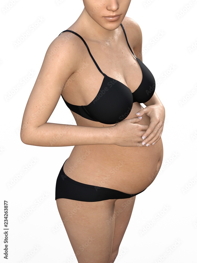 pregnant woman touching her big belly. Close up. Motherhood, pregnancy, people and expectation concept. Pregnant woman expecting baby - photo realistic 3d rendering pregnant woman touching her big belly. Close up. Motherhood, pregnancy, people and expectation concept. Pregnant woman expecting baby - photo realistic 3d rendering
