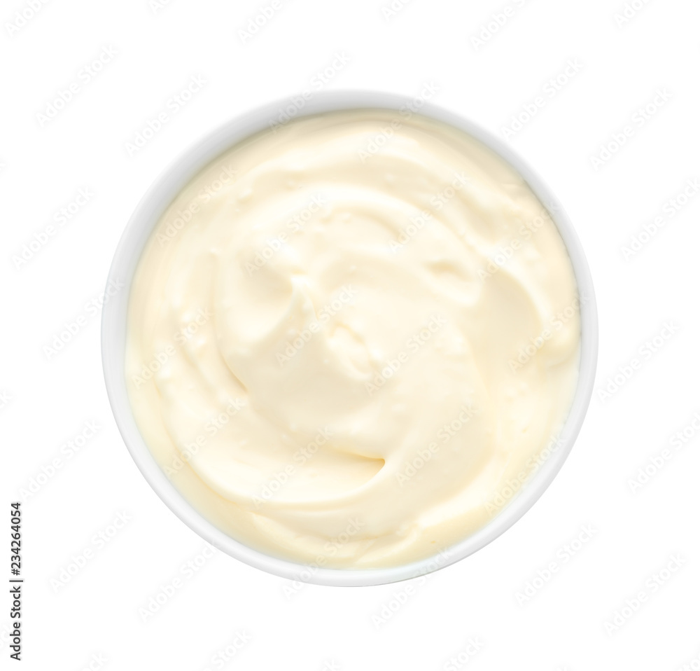 Tasty sauce in bowl on white background Tasty sauce in bowl on white background