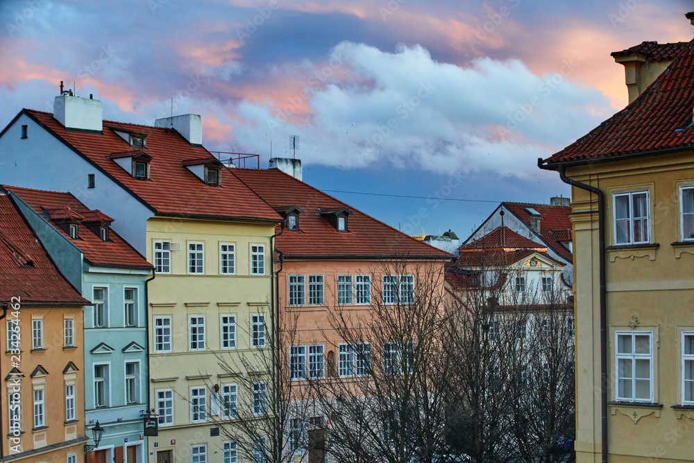 Houses with traditional red roofs in Prague, Czech Republic. View from above Houses with traditional red roofs in Prague, Czech Republic. View from above