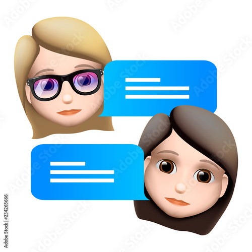 Chat bot woman emoji concept. Modern style cartoon character icon design. Dialog help service. Isolated on white background, vector illustration.