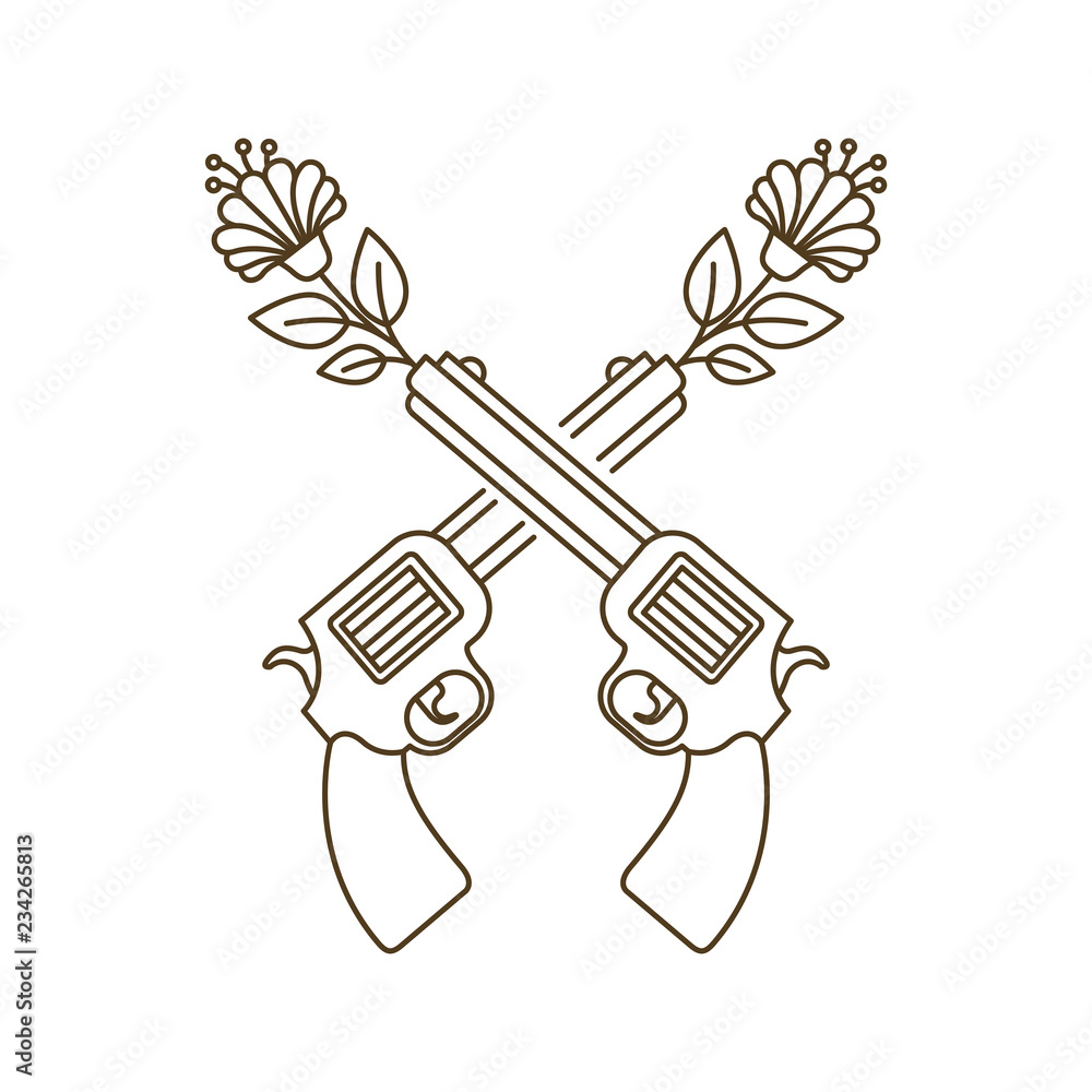pistols with flower isolated icon