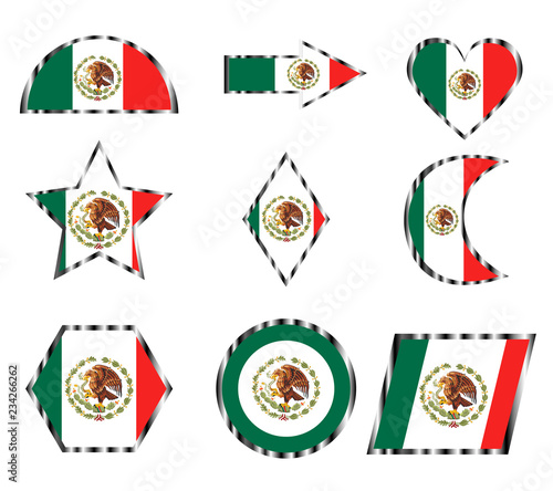set of various icons of the national flag of Mexico