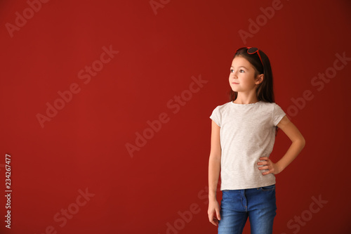 Cute girl in t-shirt on col...